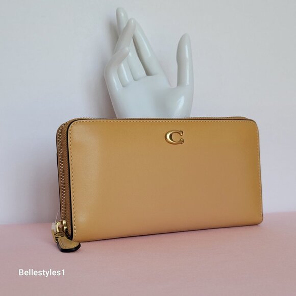 COACH Smooth Leather Zip-Around Accordion Wallet with Back-Slip Pocket-Tan color - Picture 3 of 16